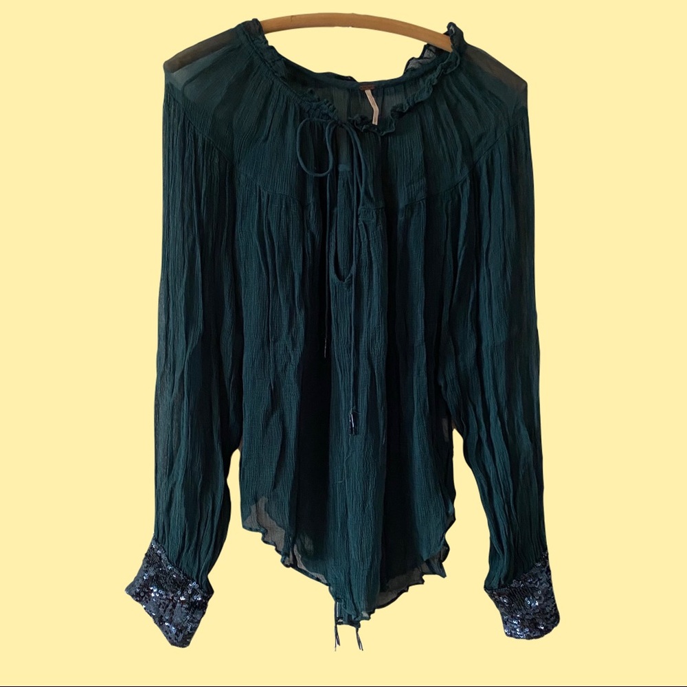 Free People sheer sequin sleeve blouse